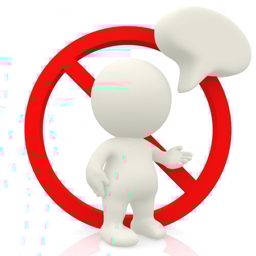 3D person being banned from talking isolated over a white background