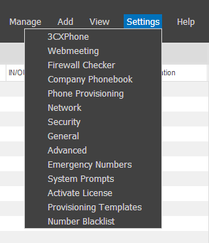 3CX Web Management Console - Top menu details