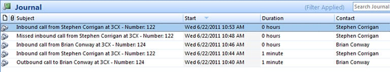 View all in-bound, out-bound and missed calls per contact using Outlook's journal