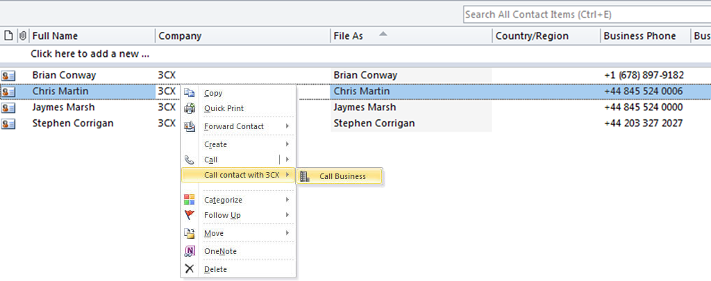 Select the contact you want to call and right click the contact