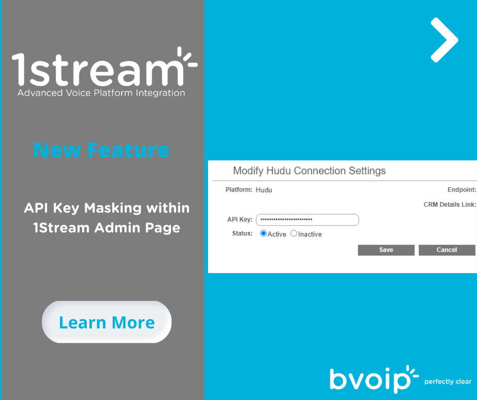New 1Stream Feature API Key Masking within 1Stream Admin Page