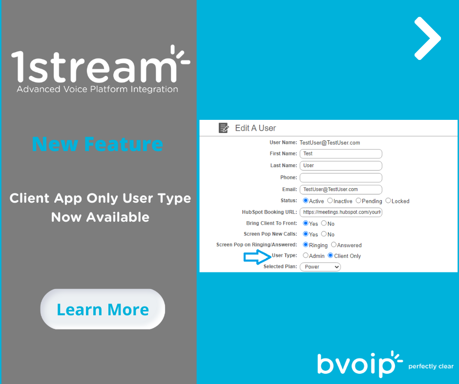 New 1Stream Feature Client App Only User Type Now Available