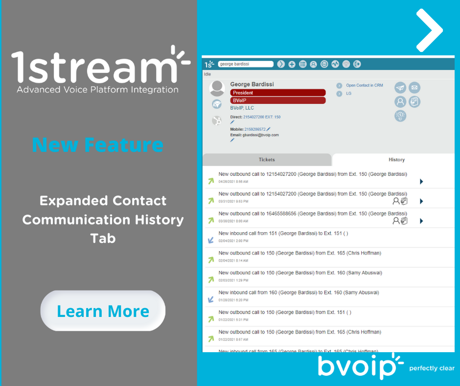 New 1Stream Feature Expanded Contact Communication History Tab