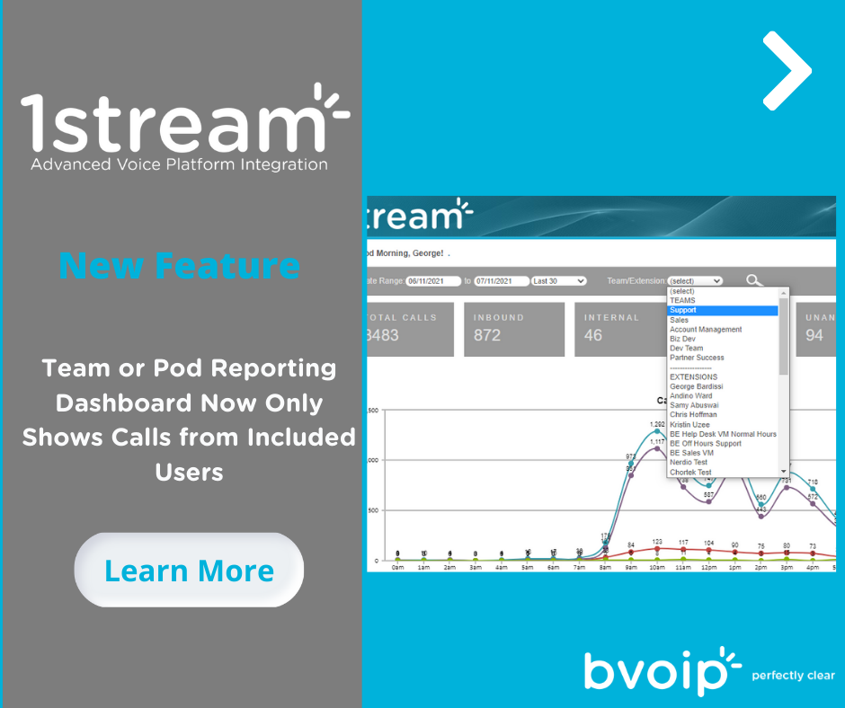 New 1Stream Feature Team or Pod Reporting Dashboard Now Only Shows Calls from Included Users