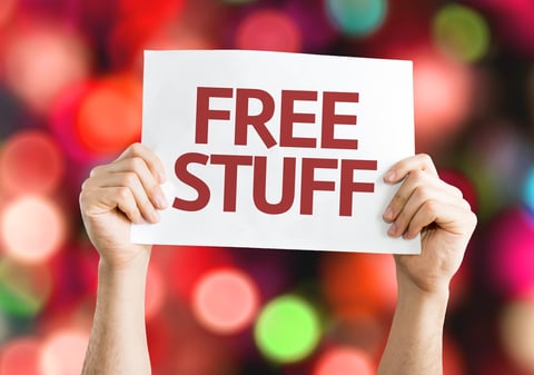 Free Stuff card with colorful background with defocused lights