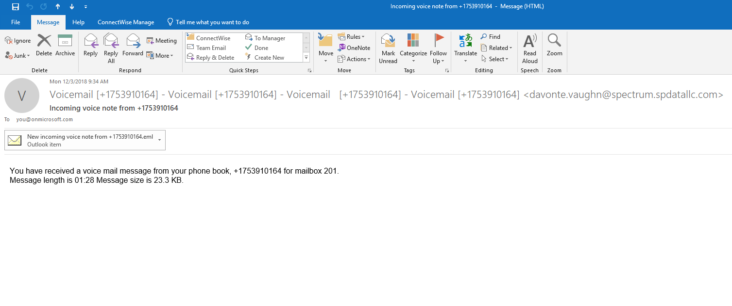 spoofed voicemail to email