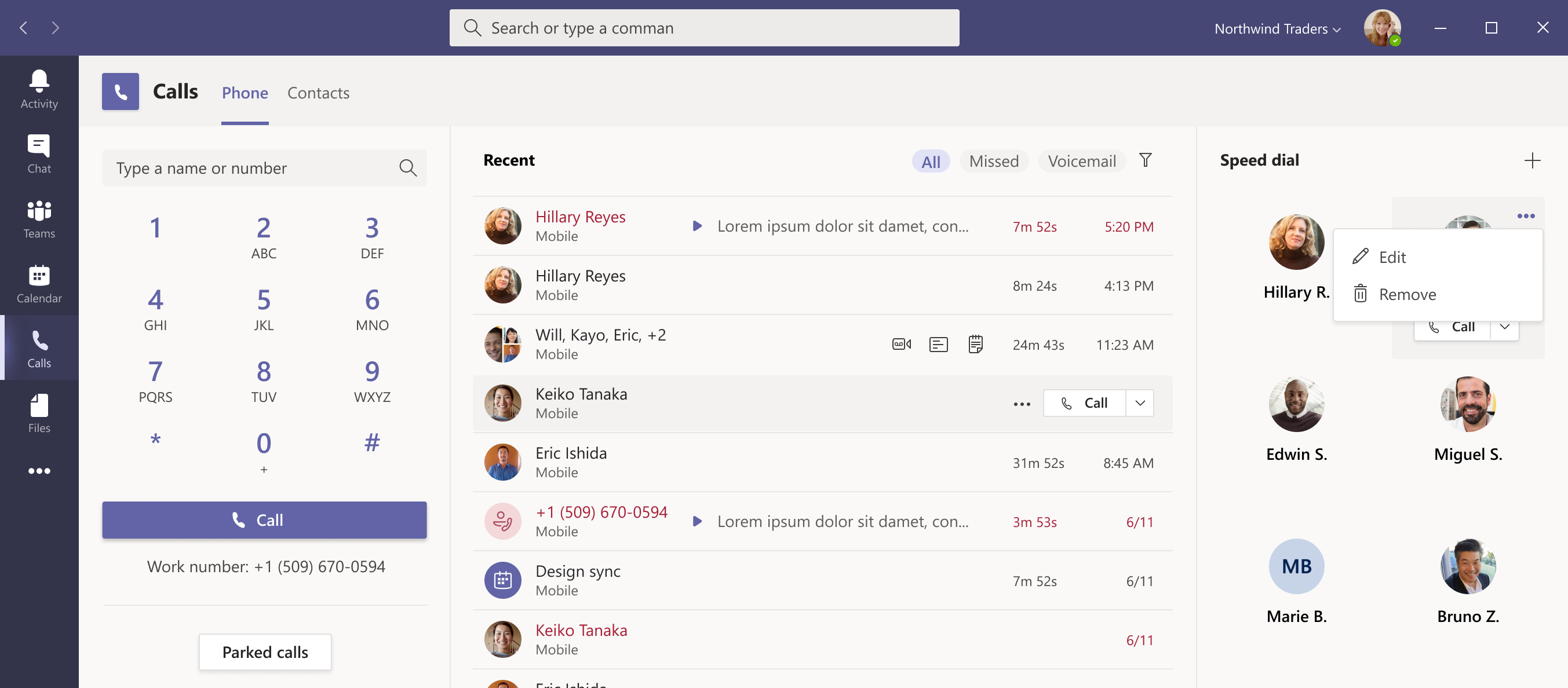 team new calling page