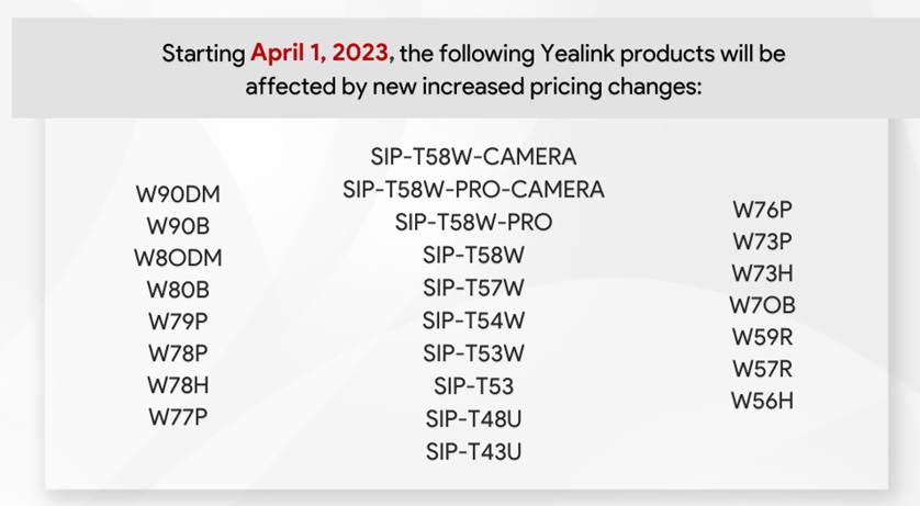 yealink price increase april 2023